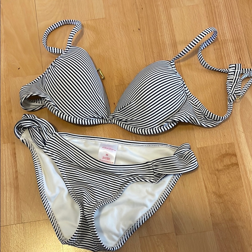 Xhilaration Black and White Striped Bikini